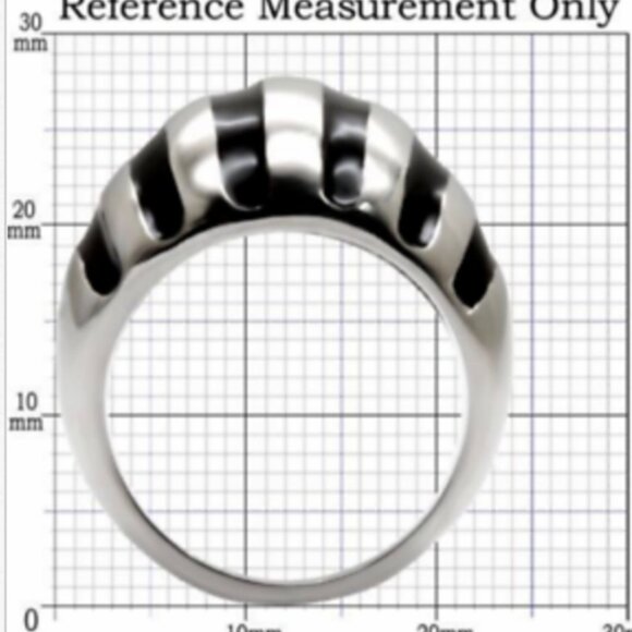 Stainless Steel Stripes Cocktail Ring Size 8 9 10 Silver Black Enamel Dome - Picture 6 of 9